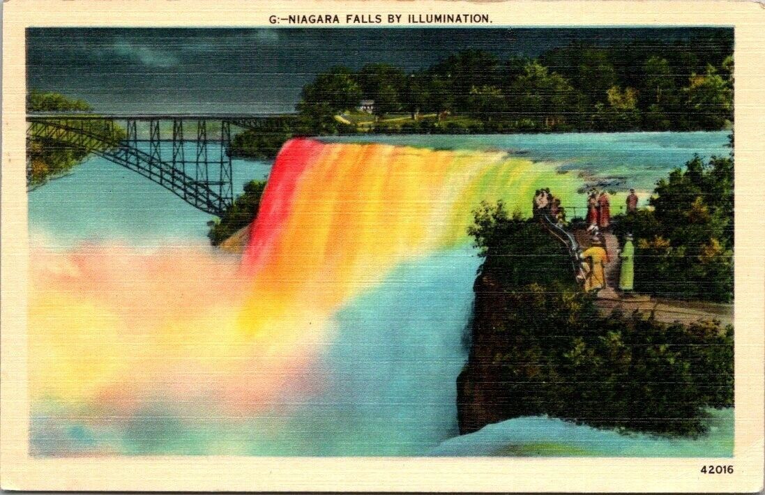 Niagara Falls New York by Illumination 1942 Linen Antique Postcard B35