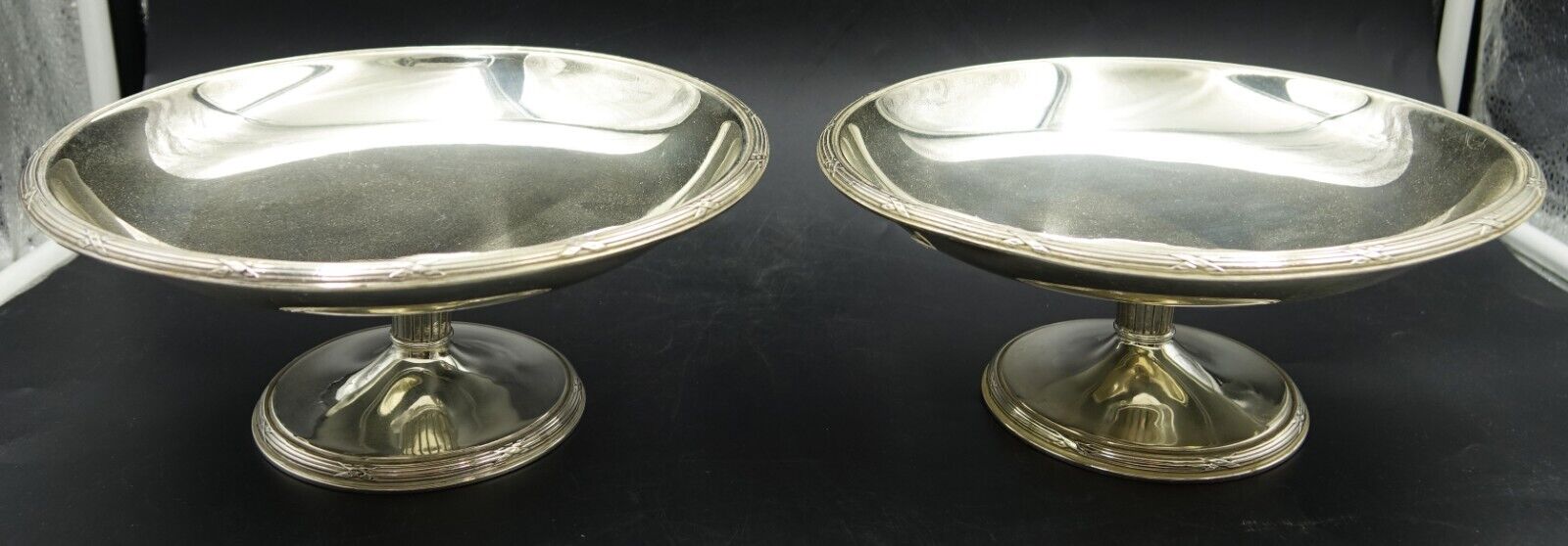French Christofle Silverplate Rubans Rounded Footed Cake Stand Pair