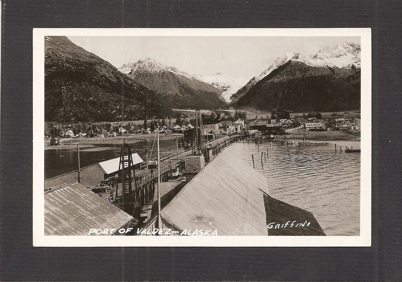 REAL-PHOTO POSTCARD:  PORT OF VALDEZ, ALASKA - Unused, c.1940s/50s