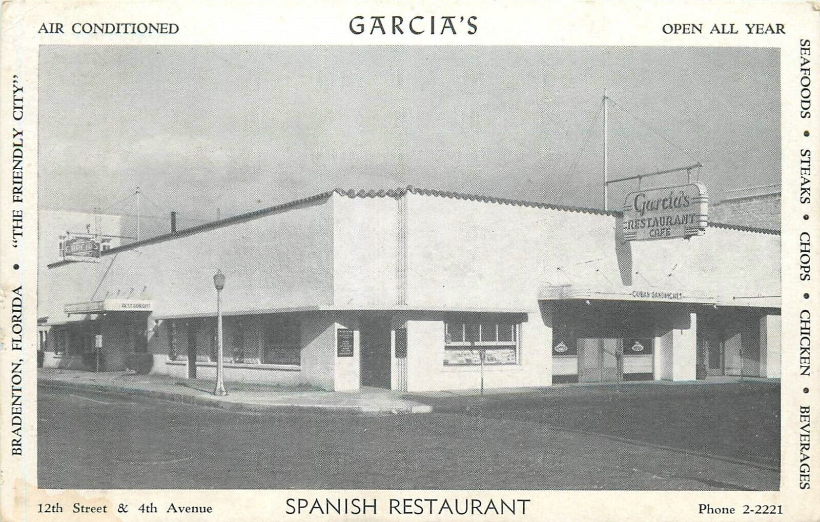 Postcard 1930s Florida Bradenton Garcia Spanish Restaurant occupation FL24-1341