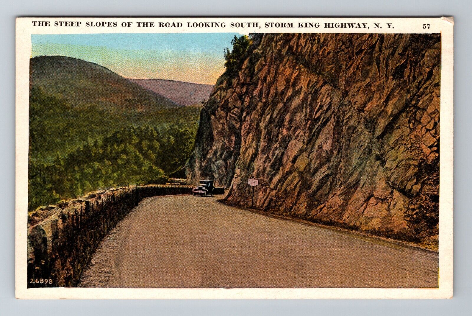 NY-New York, Scenic View Mountain Storm King Highway Period Car Vintage Postcard