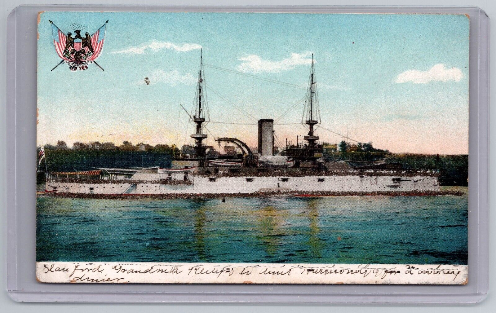 Naval Battleship USS Illinois BB-7 Postcard Great White Fleet WW1 Era Eagle Flag