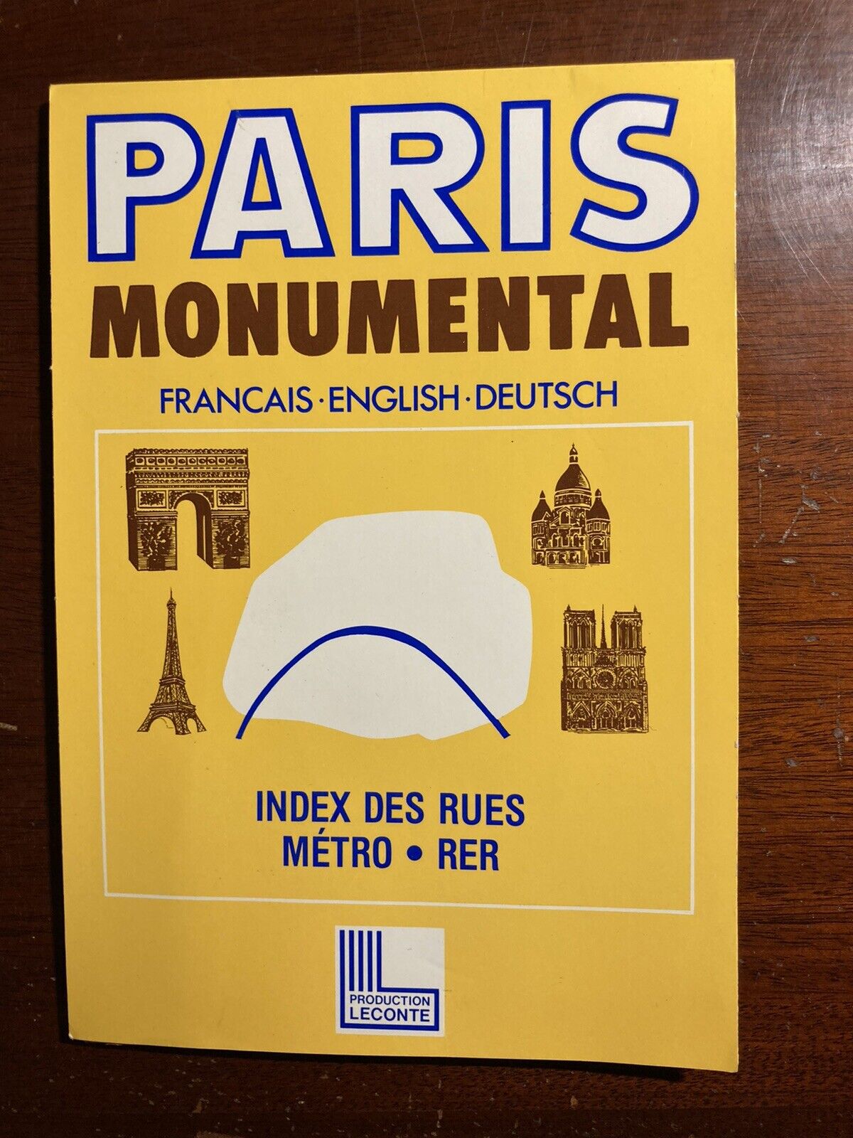 Paris Monumental French English German Index des Rues Metro Vintage Map France