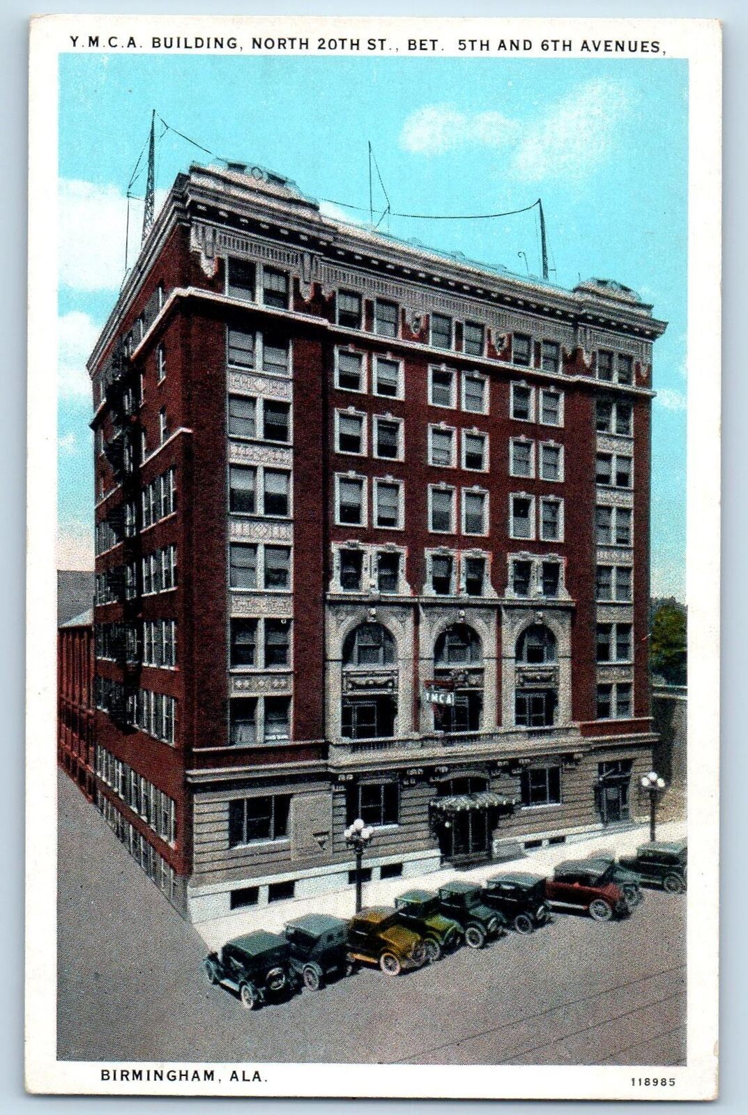 c1920\'s YMCA Building Classic Cars View Birmingham Alabama AL Vintage Postcard
