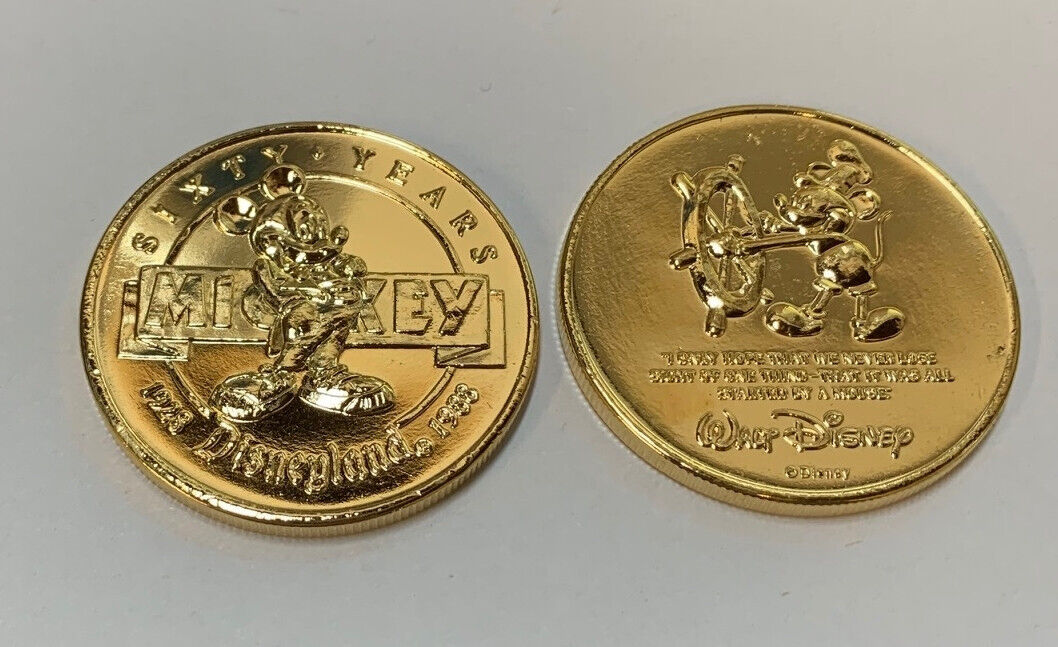 Disneyland 1988  Mickey Mouse 60th 22K Gold Plated Bronze Disney Coin Medallion
