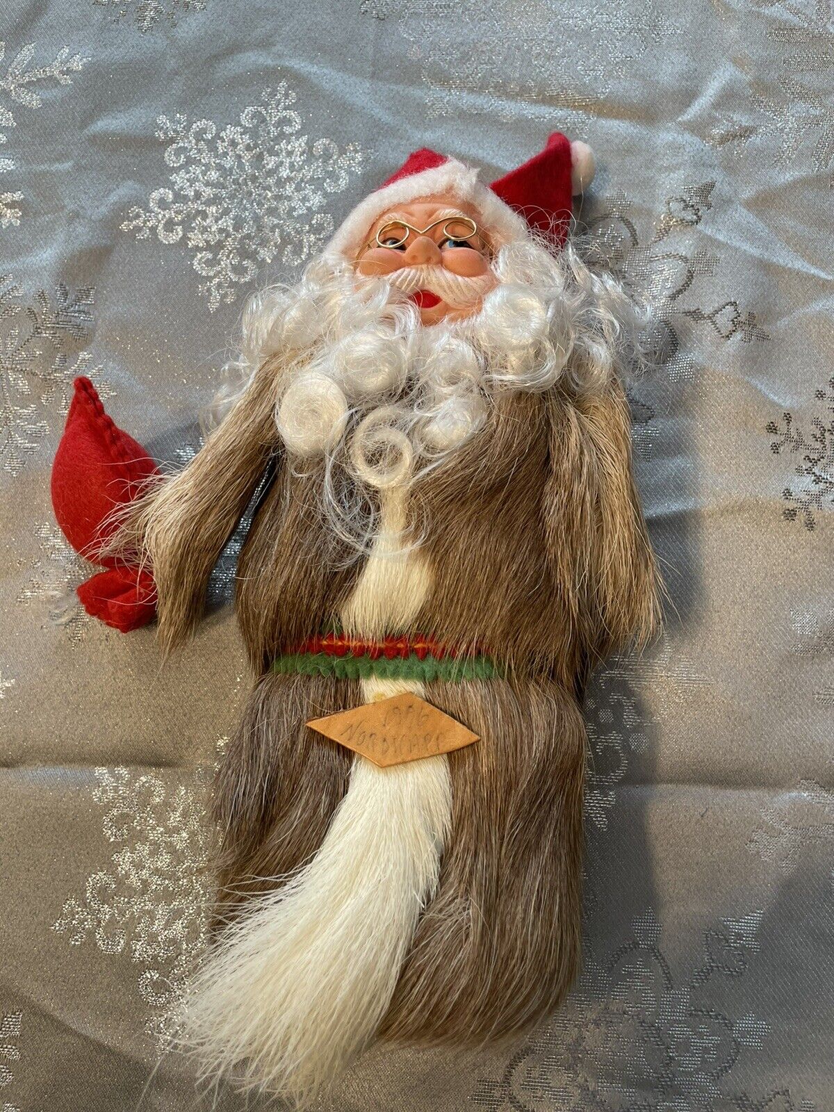 VTG Finnish Santa Norwegian Wood Fur Coat Handmade Figurine