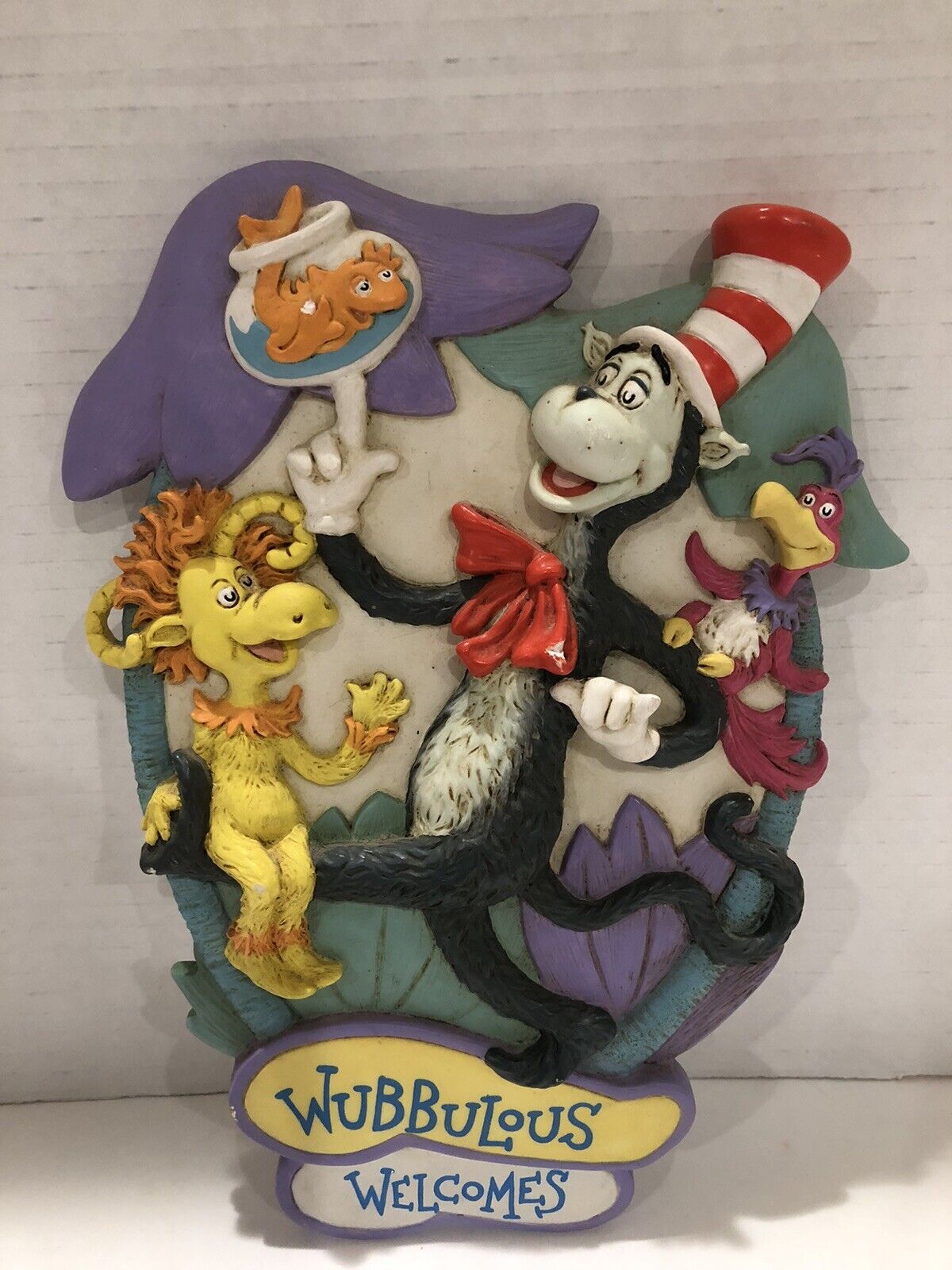Dr. Seuss Cat in the Hat Wubbulous Welcomes Hanging Wall Plaque 1998