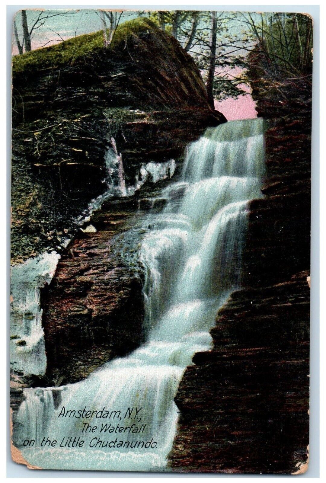 1910 Waterfall Little Chuctanundo Amsterdam New York NY Vintage Antique Postcard