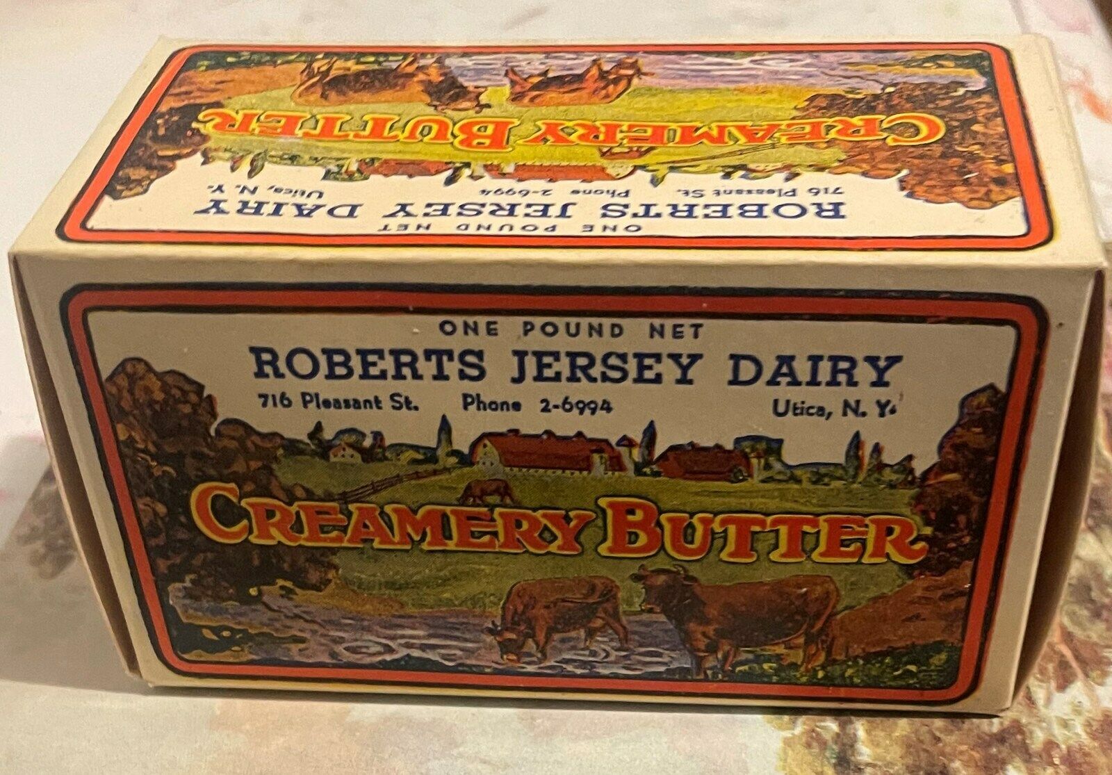 Antique Vintage 🐮 1930s Roberts Jersey Butter Box, Utica, NY 🐄