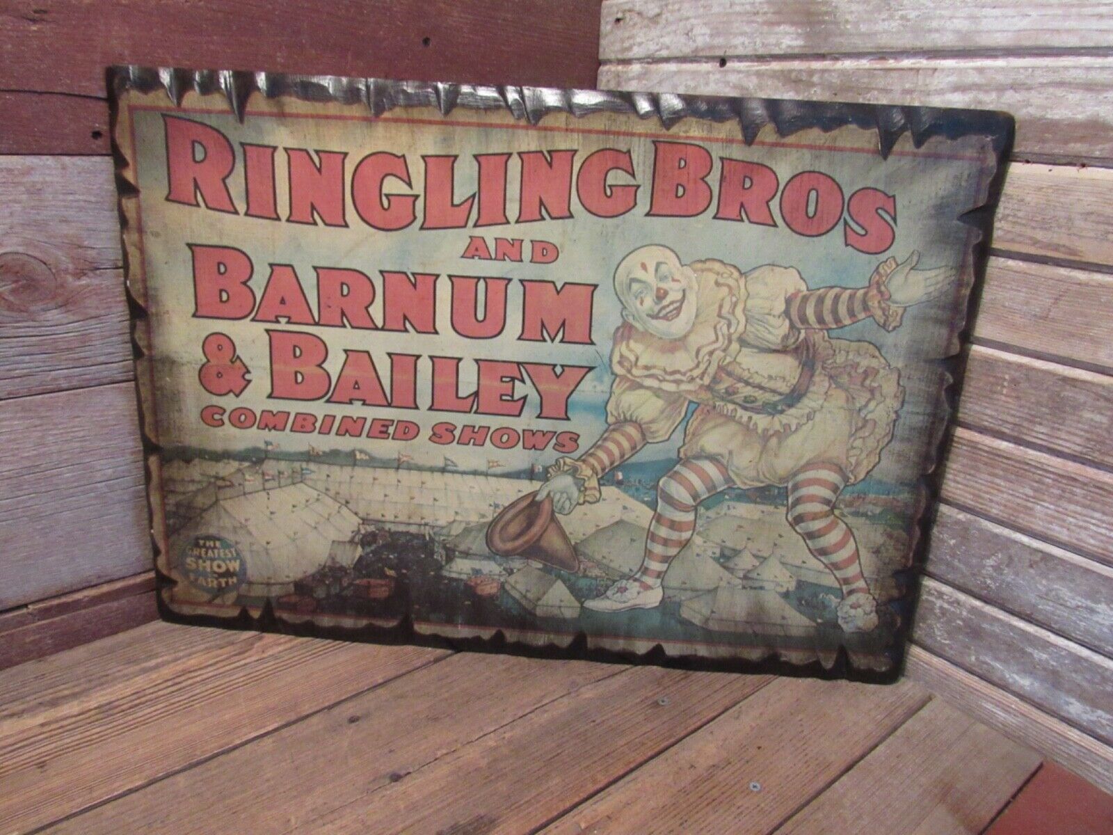 Vintage Original RINGLING BROS And BARNUM & BAILEY Circus Poster On Wood Base