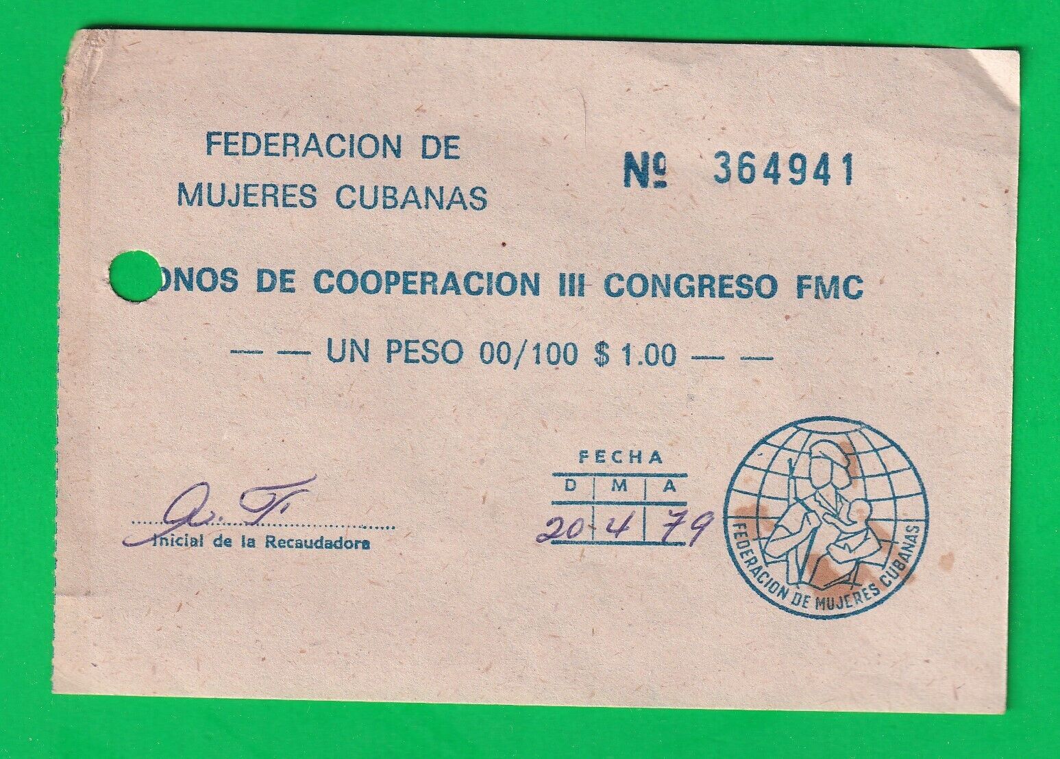Collection bonus for III Congress of the Cuban Women Federation (FMC), 1979 