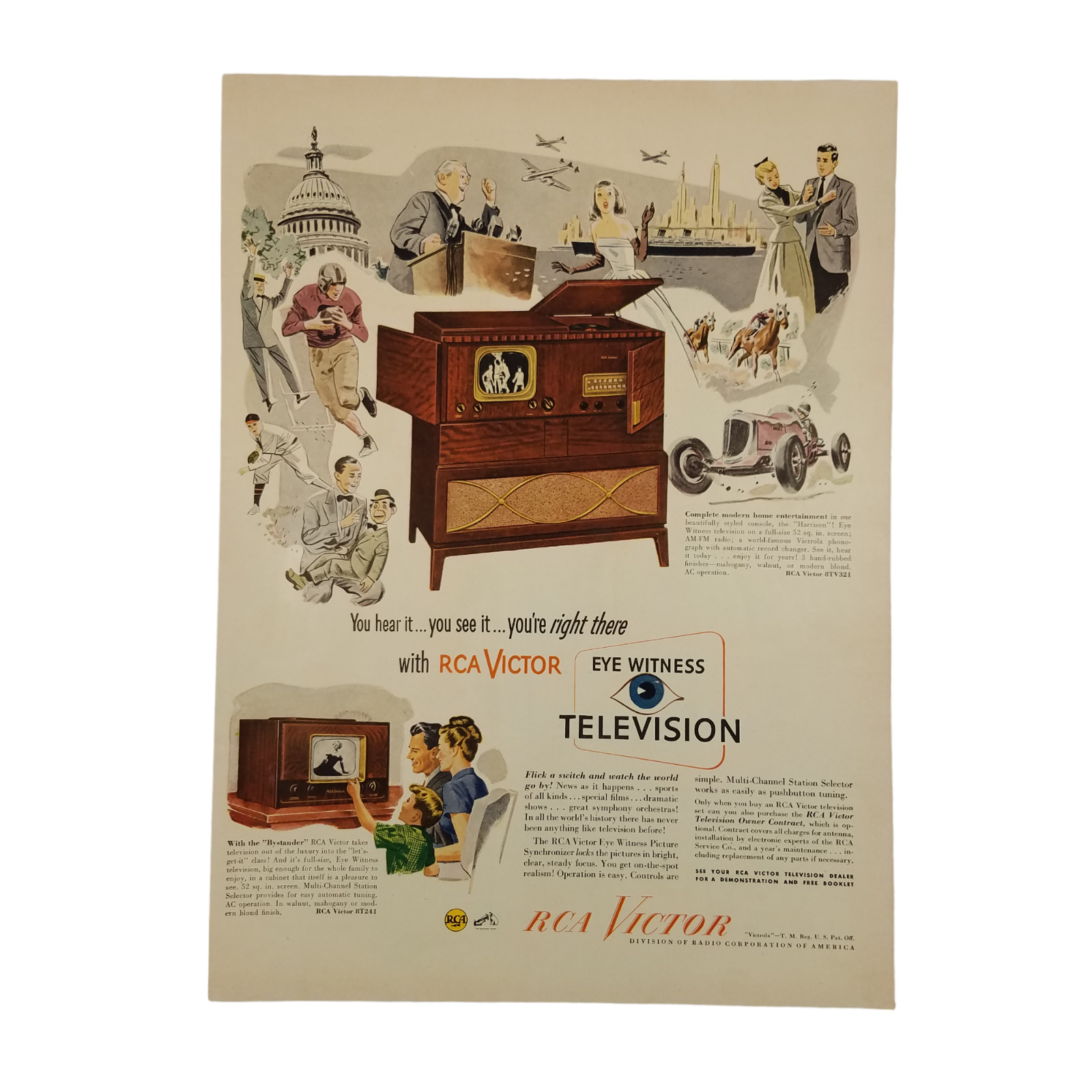 1948 RCA Victor Television Vintage Print Ad You Hear It You See It Your There
