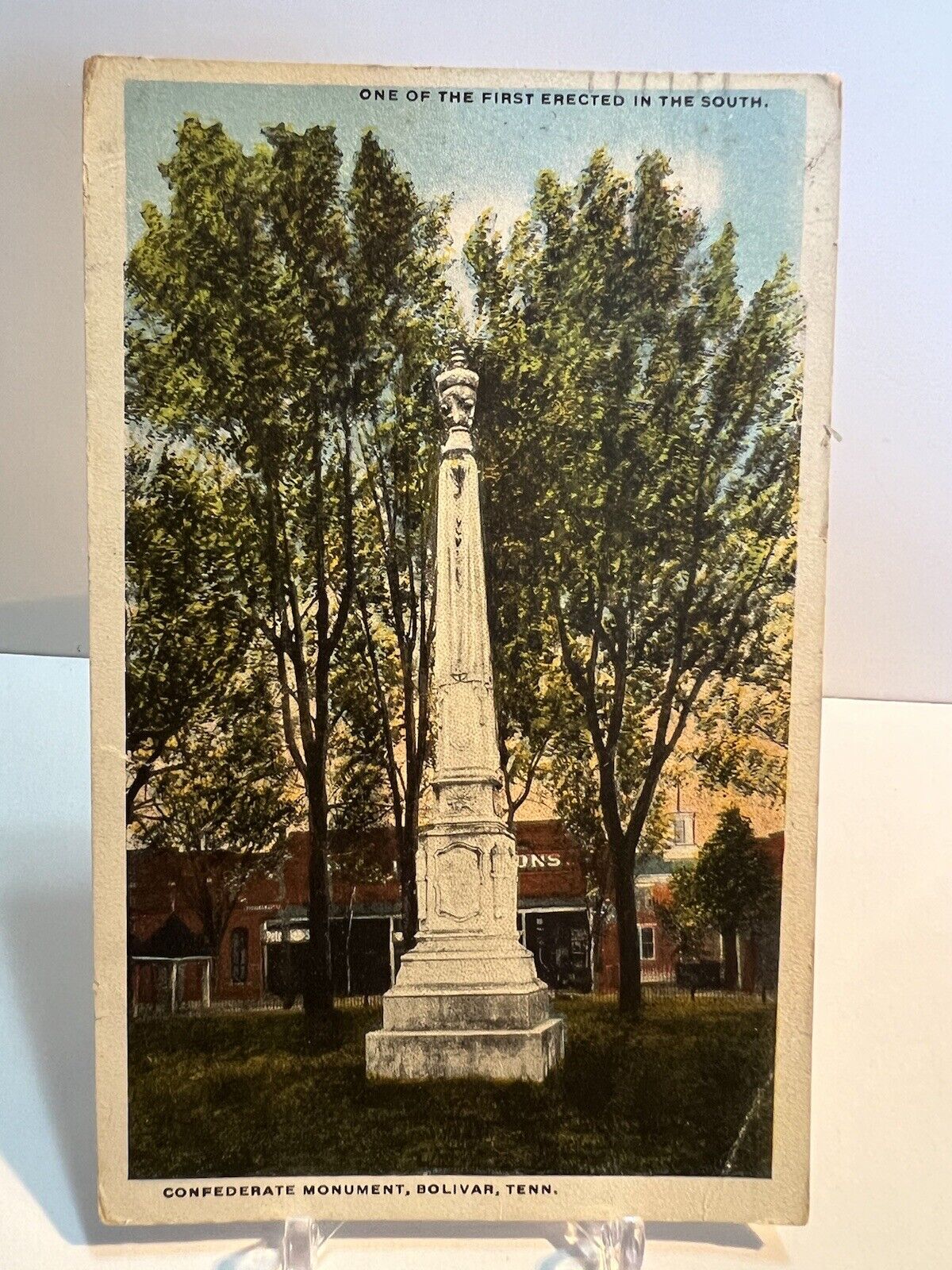 Confederate Monument Bolivar, TN Postcard - 1937 - One of the First in the South