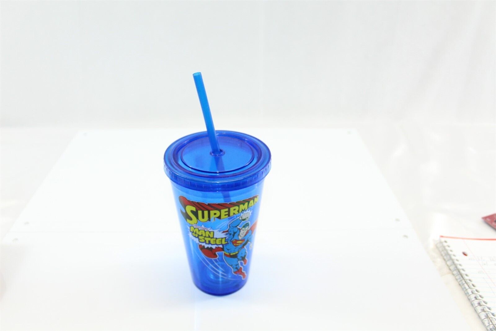 Vintage 2013 Superman Logo Blue Plastic Drink Cup 20oz Insulated Collectible