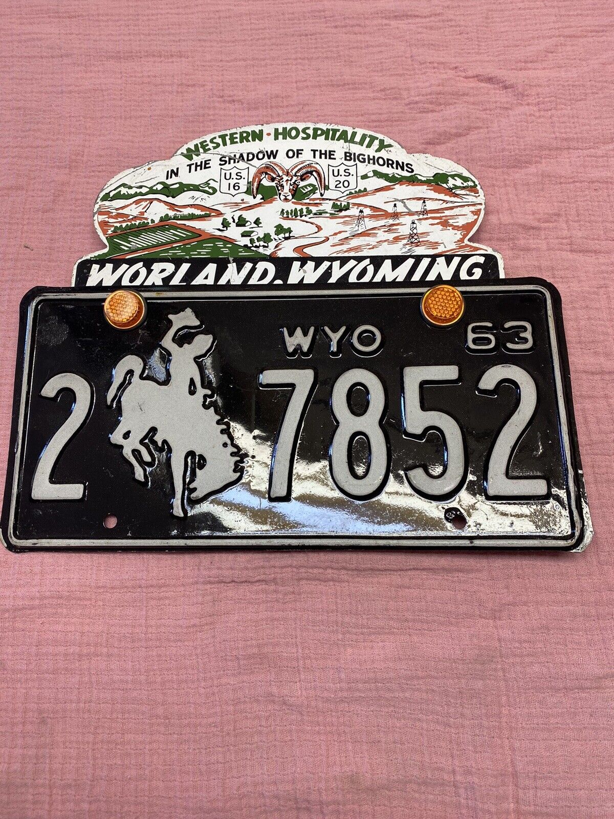 Vintage Original Worland Wyoming License Plate Topper