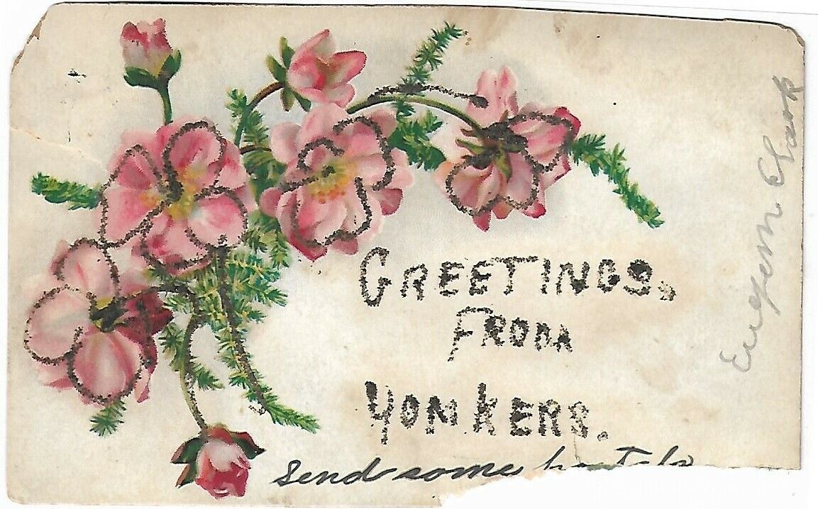 ANTIQUE 190? Postcard - Greetings from Yonkers Flowers