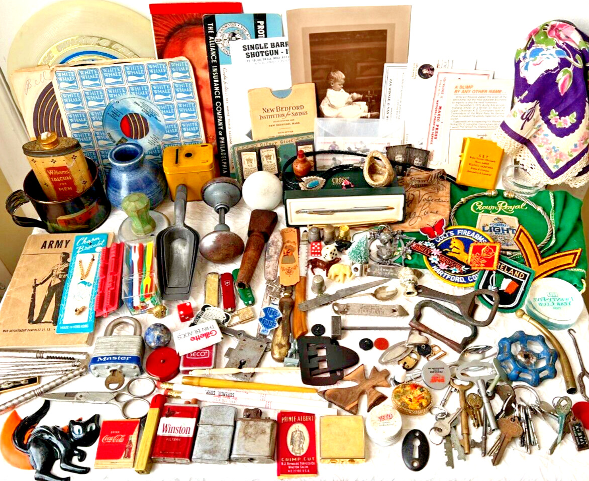 Vintage Estate Junk Drawer Lot Wide Assortment of Collectible Items 1