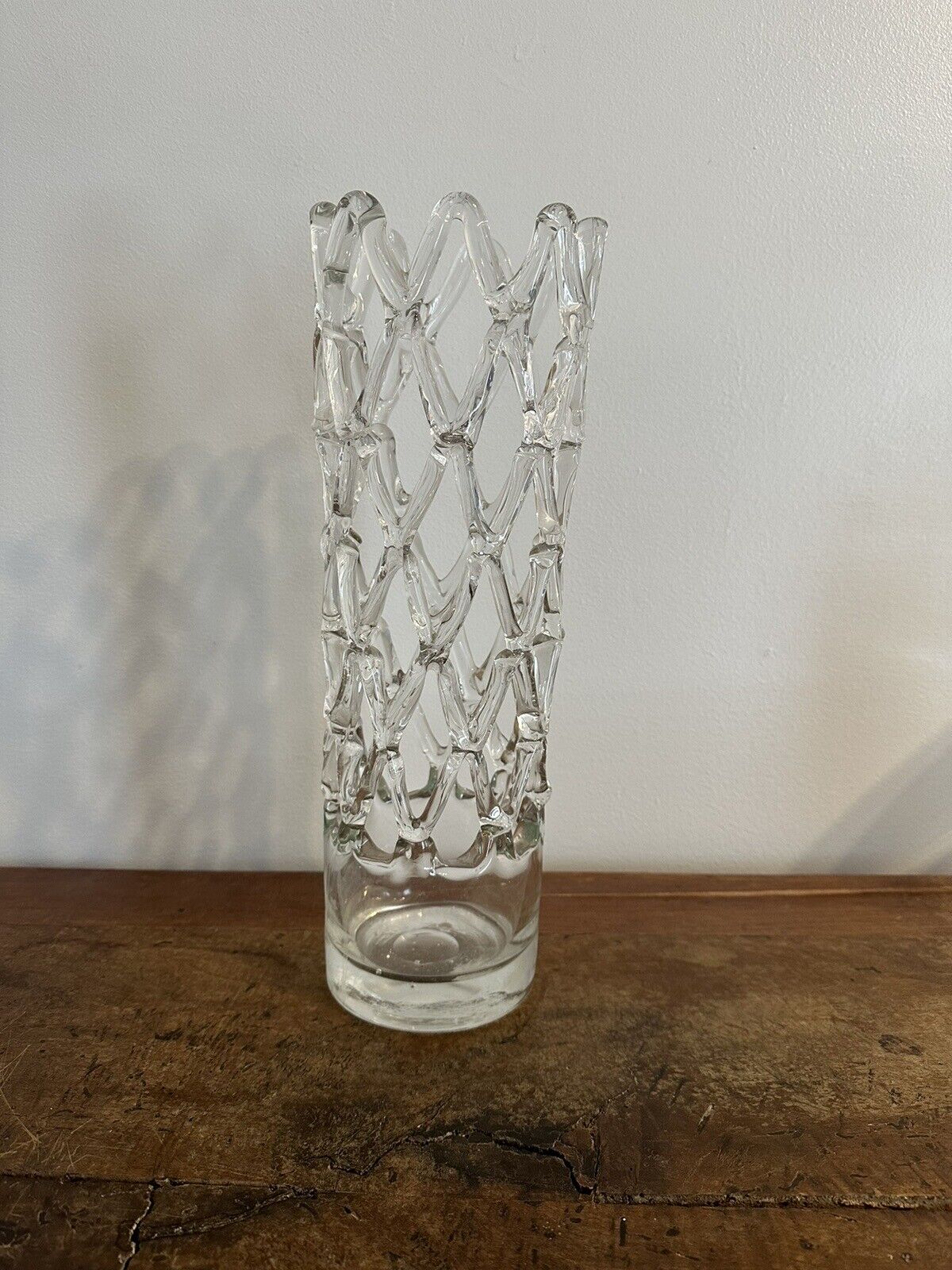 Vintage Italian Lattice Cut Glass Tall Vase 