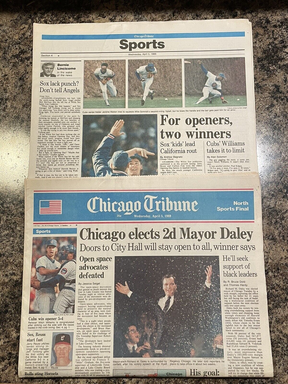1989 Chicago Cubs & White Sox Baseball Newspaper.  Opening Day