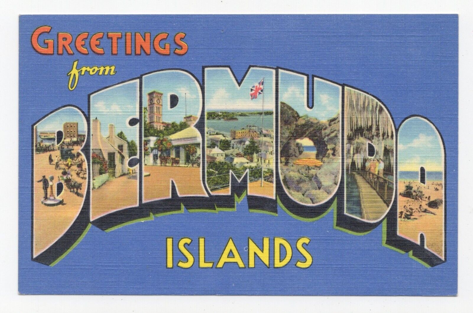 Large Letter Greetings from Bermuda Linen Postcard