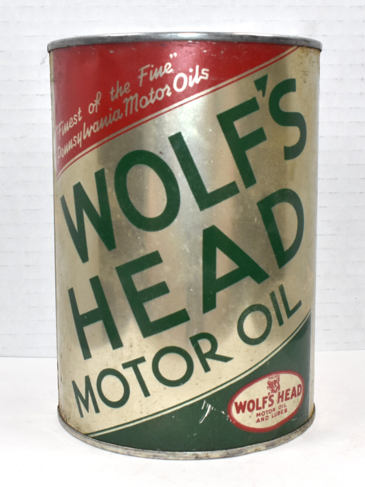 Vintage Wolfs Head Motor Oil One Quart Advertising Metal Tin Oil Can