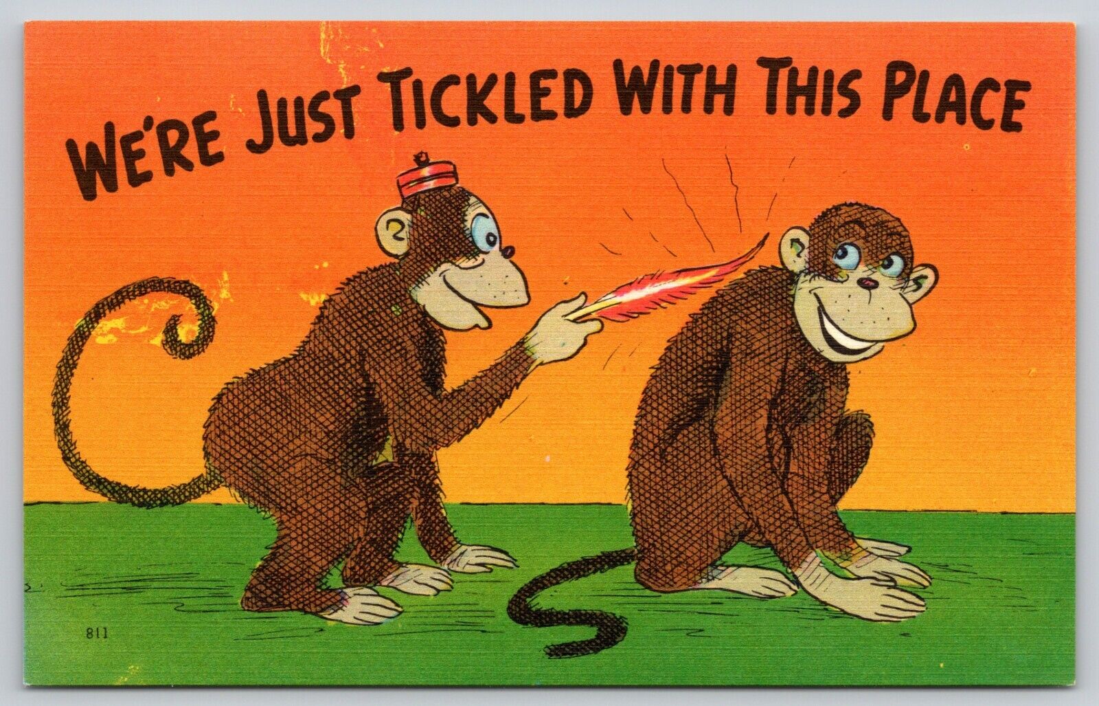 Postcard Were Just Tickled With This Place Comic Monkeys Linen UNP A17