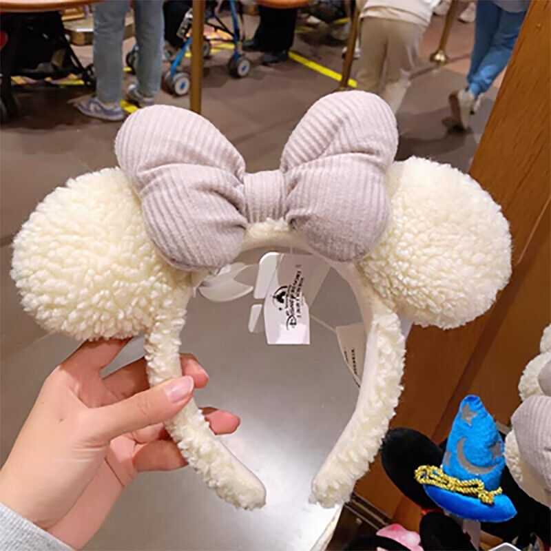 Authentic Disney Fluffy white ears MINNIE MOUSE Headband-Teddy bear Color Bow