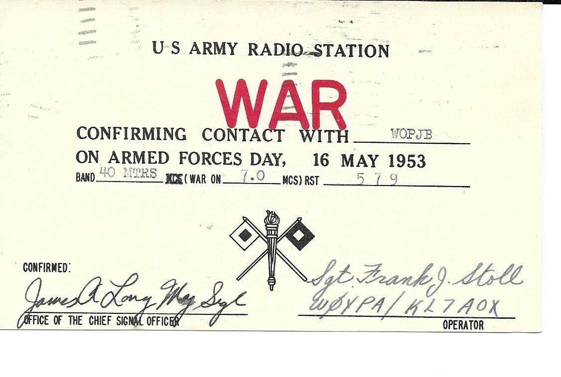 QSL  1953 Washington DC Armed Forces Day US Army  radio card