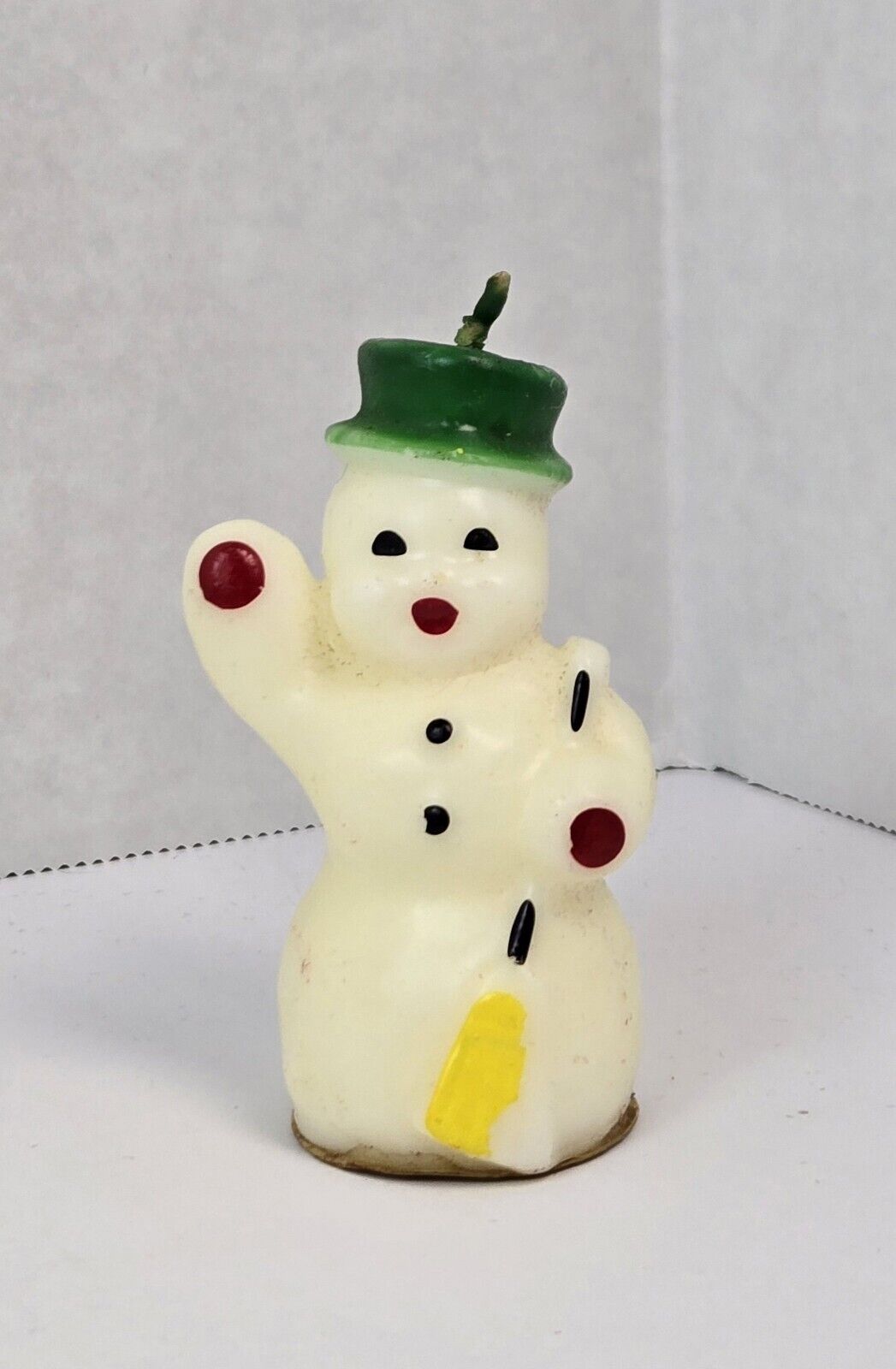 Vintage Gurley Snowman Candle Broom Christmas Green Hat 1950s Waving 