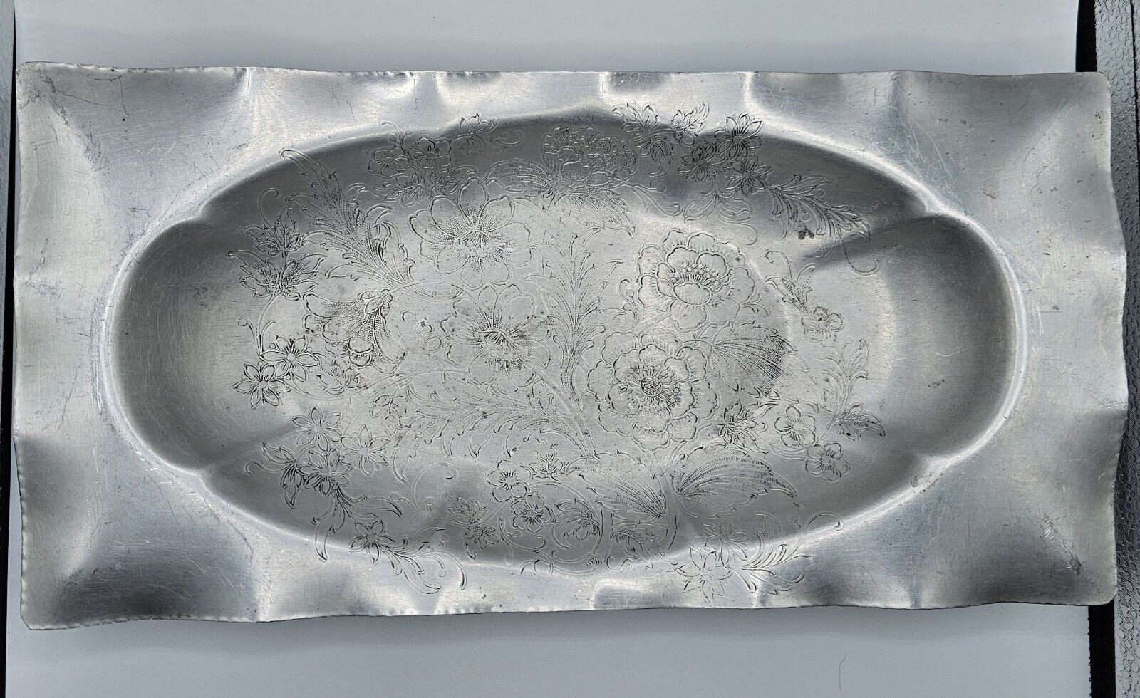 Serving Tray Vintage Wrought  Hammered Aluminum  1950s 15-16 inch