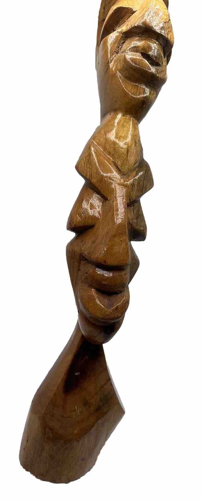 African Folk Art Hand Carved Wooden Bust Statue Totem VTG Unique Solid Wood 