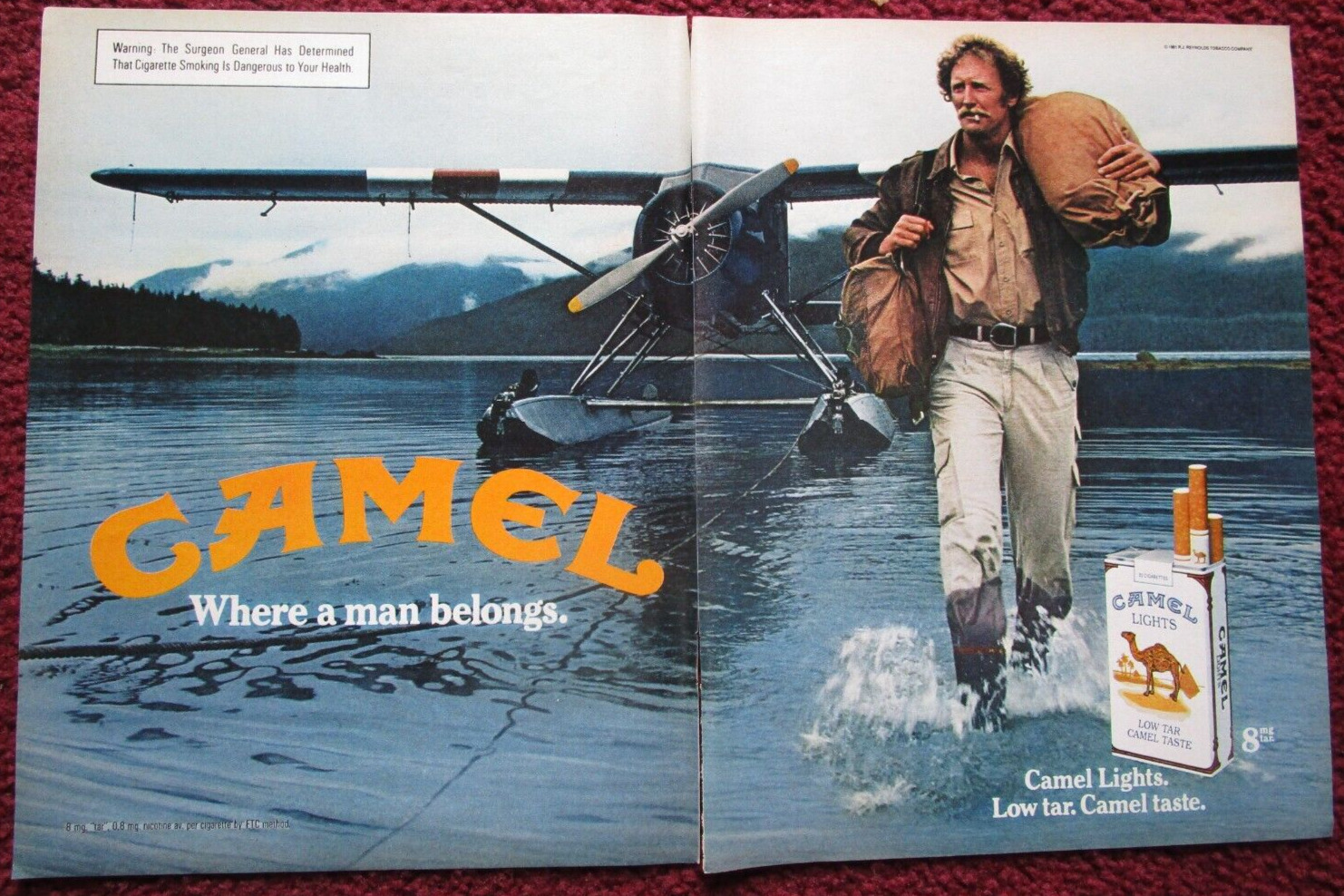1981 CAMEL Cigarettes Tobacco Print Ad ~ Where A Man Belongs Aircraft Sea Plane