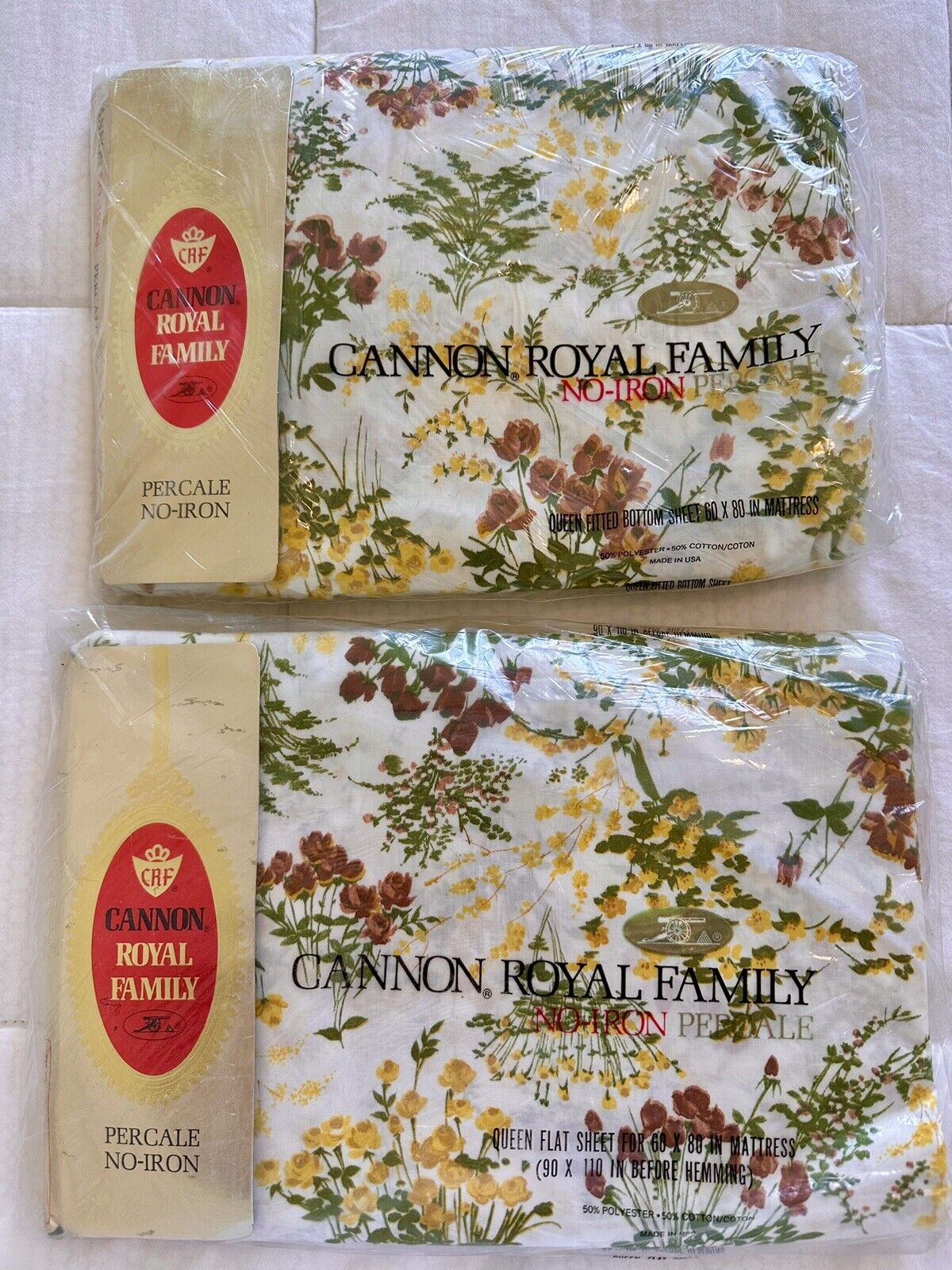 Vintage Cannon Royal Family Petite Hardin QUEEN Flat and Fitted Sheet Set Sealed