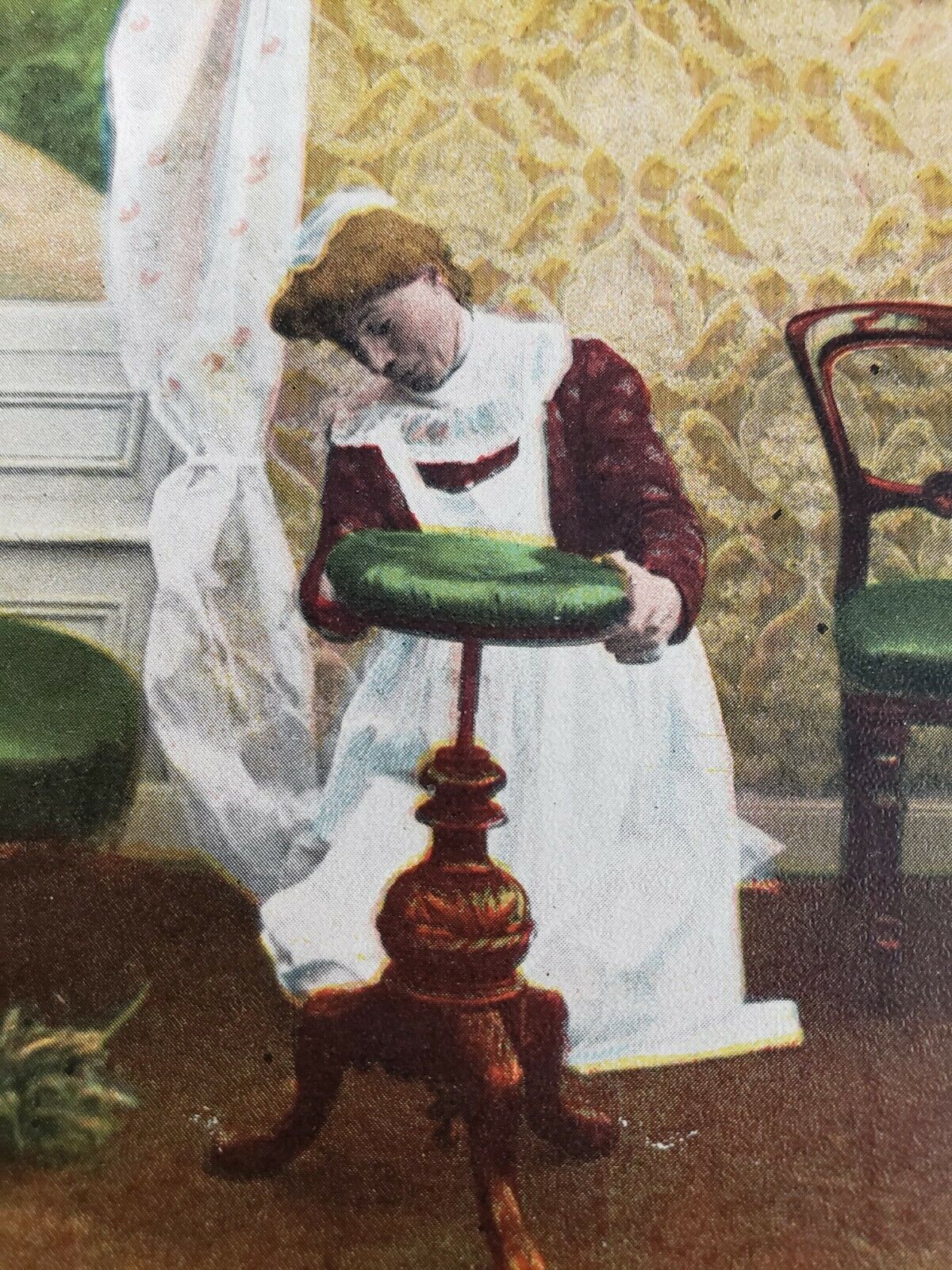 C 1908 Rare 3 NJ Postmarks Maid Spinning Music Stool to Get Tune Comic Postcard