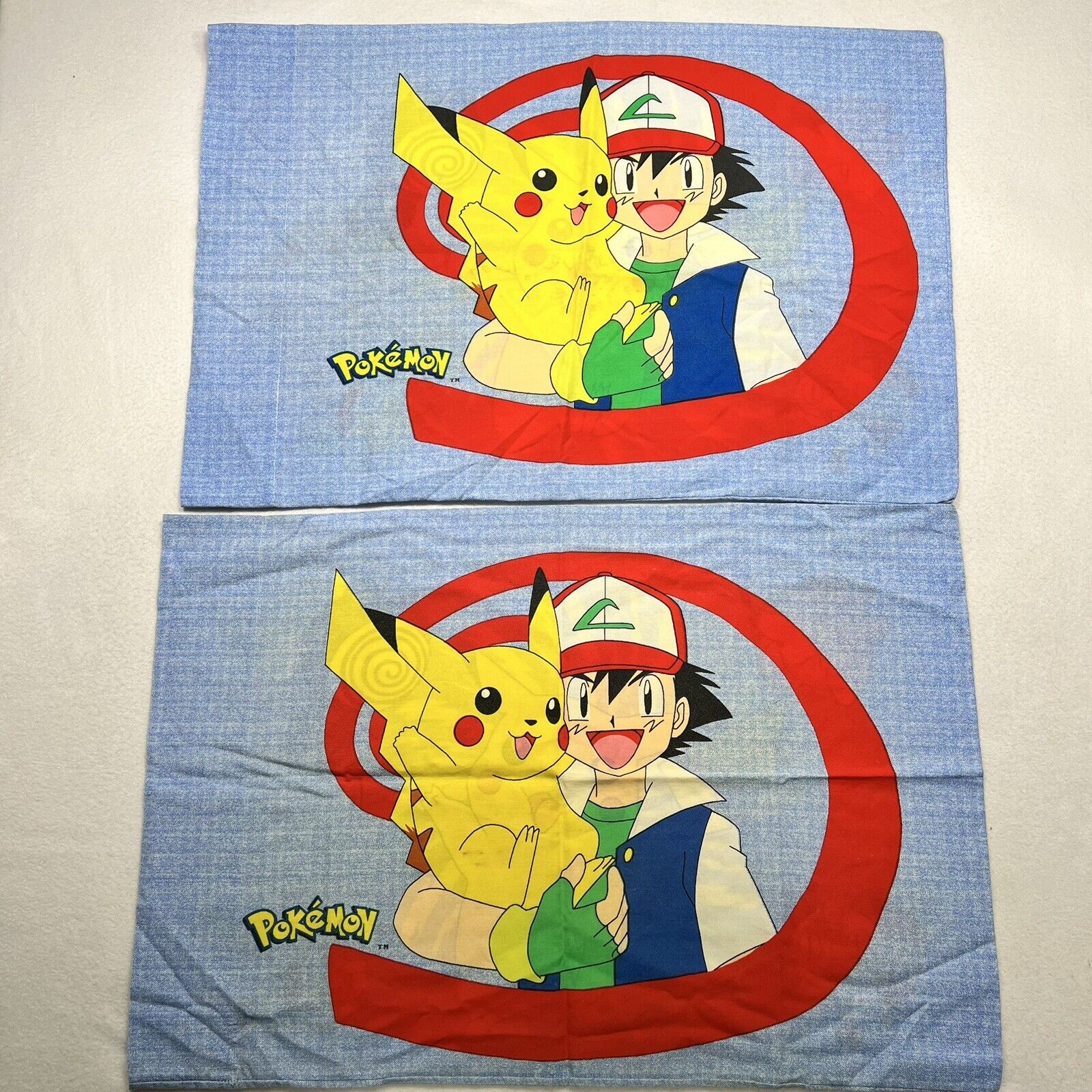 2 Vintage 1998 Nintendo Pokemon Pillow Case Pikachu Ash Meowth Jiggly