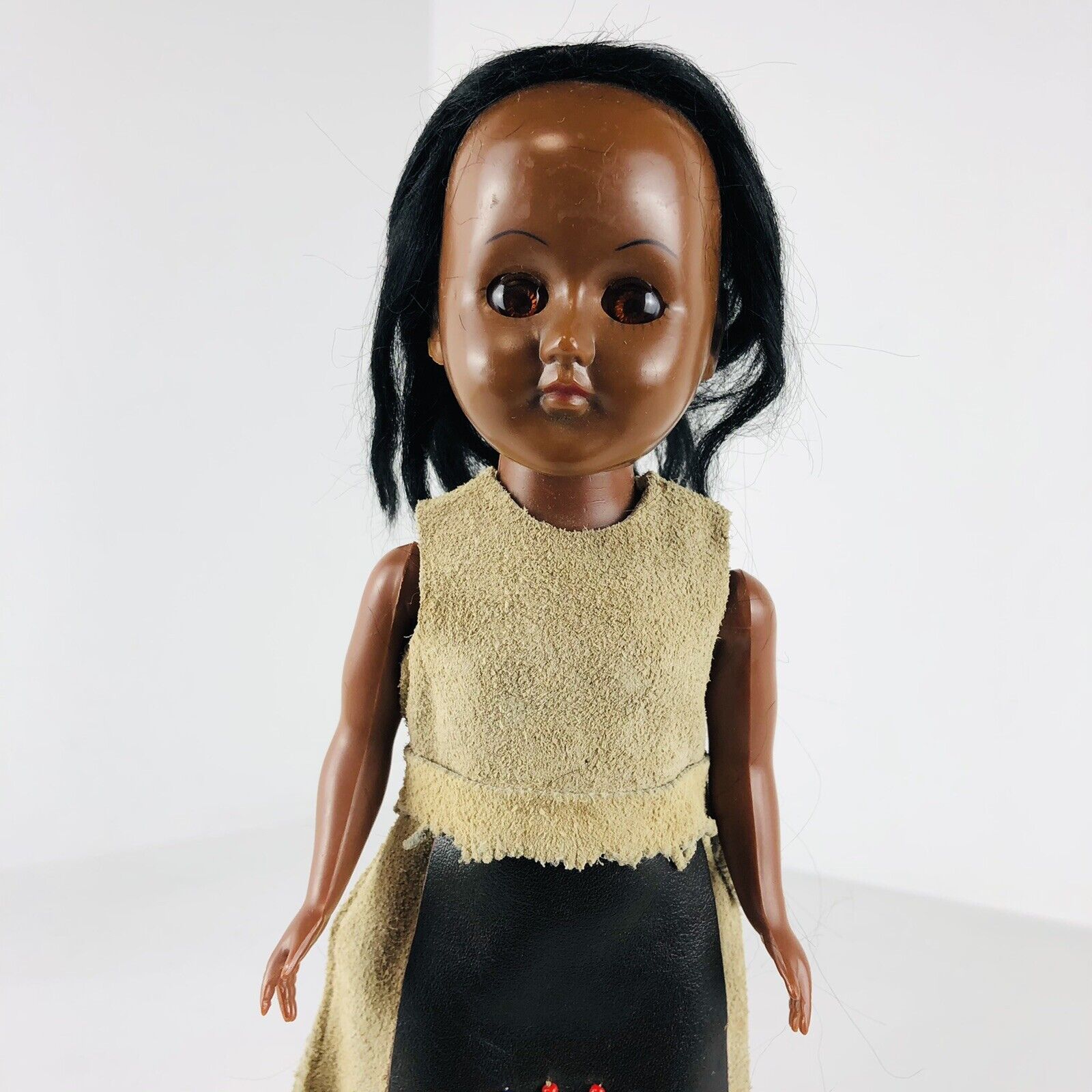 Vintage Native American Girl Doll Sleepy Eyes Plastic 12”