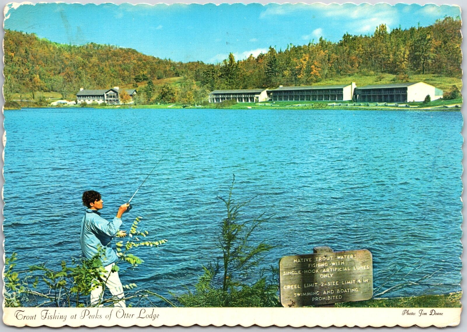 1977 Trout Fishing At Peaks Of Otter Lodge Blue Ridge Parkway Posted Postcard
