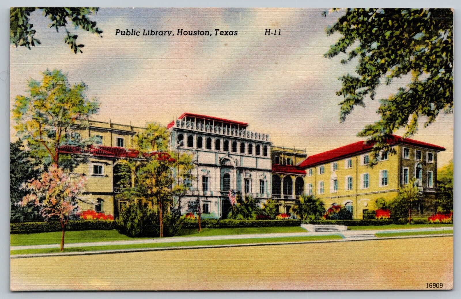 1957 THE HOUSTON CENTRAL LIBRARY HOUSTON TEXAS TX VINTAGE POSTED POSTCARD