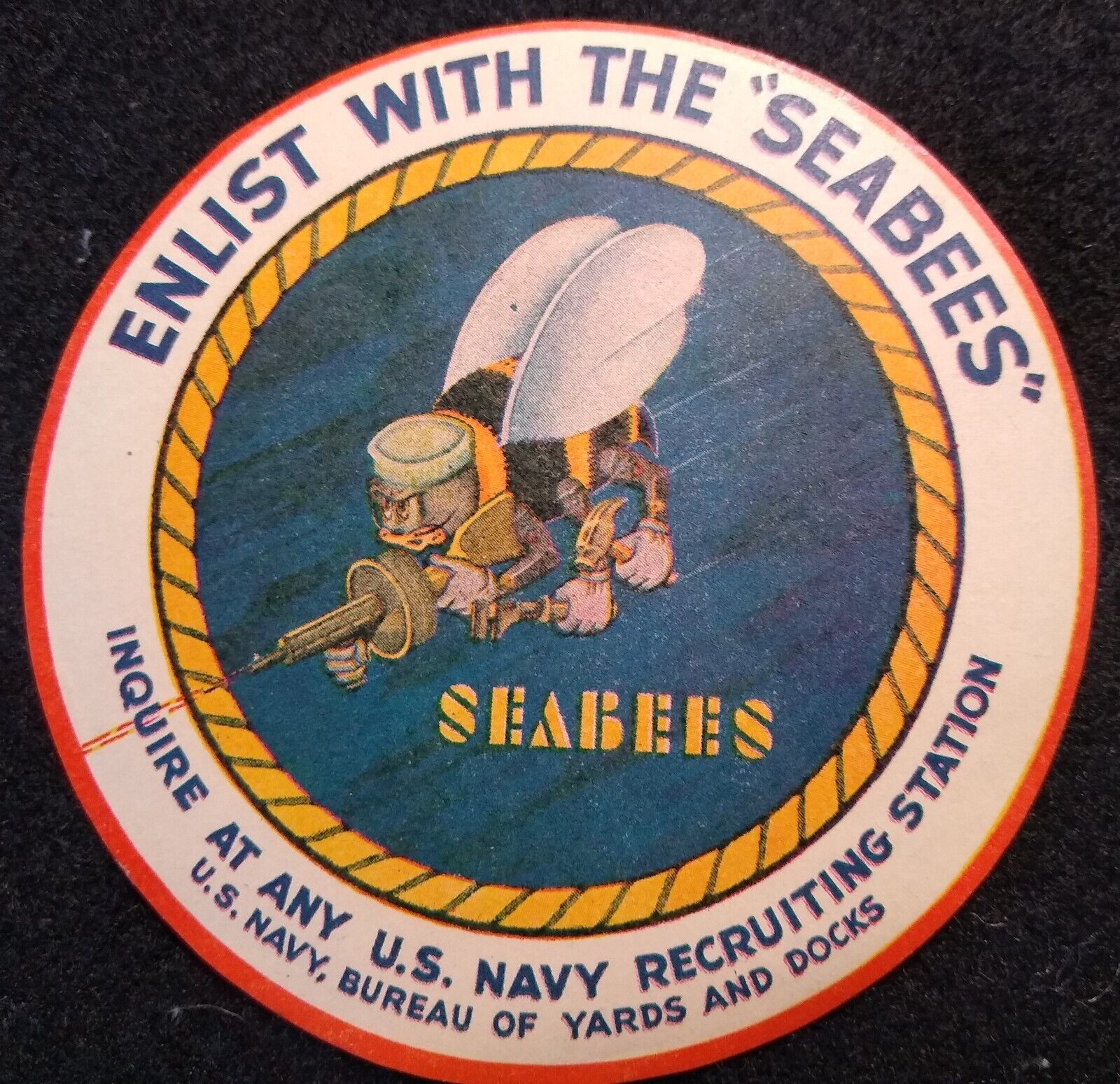 Original World War II Enlist with The Seabees Recruiting Large Sticker