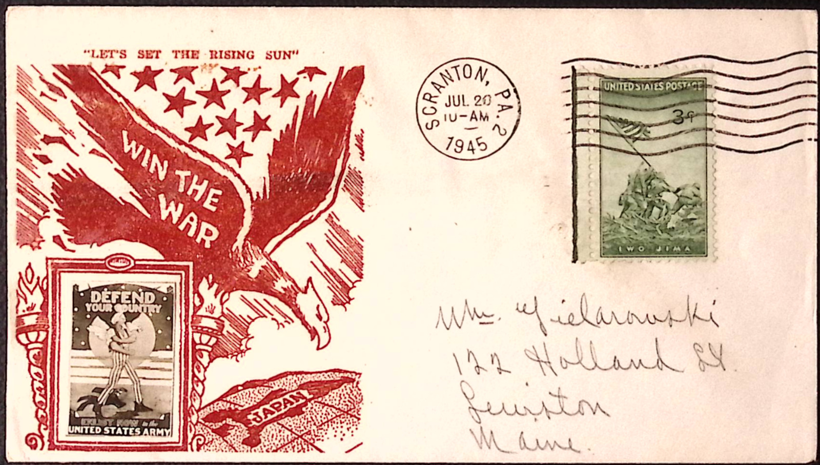 1944 World War 2 B.CZUBAY Illustrated Envelope Win the War Split the Pacific RED