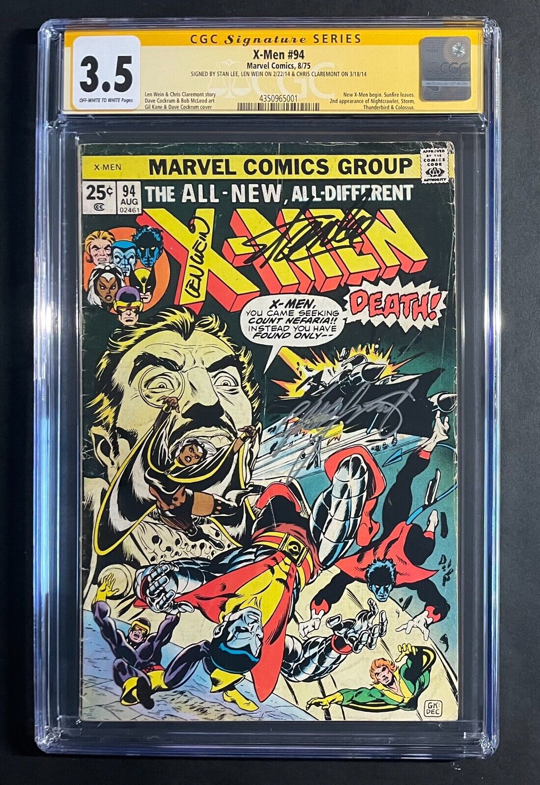 X-Men #94 CGC 3.5 SS Stan Lee Len Wein & Chris Claremont Marvel 1975 Comics