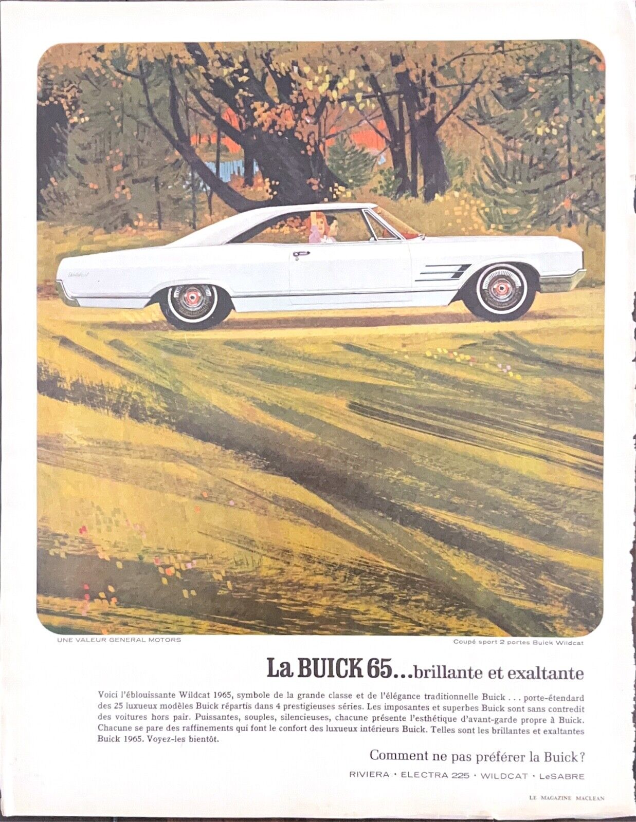 1965 Buick Wildcat, sedan, white, 2 doors, written in French
