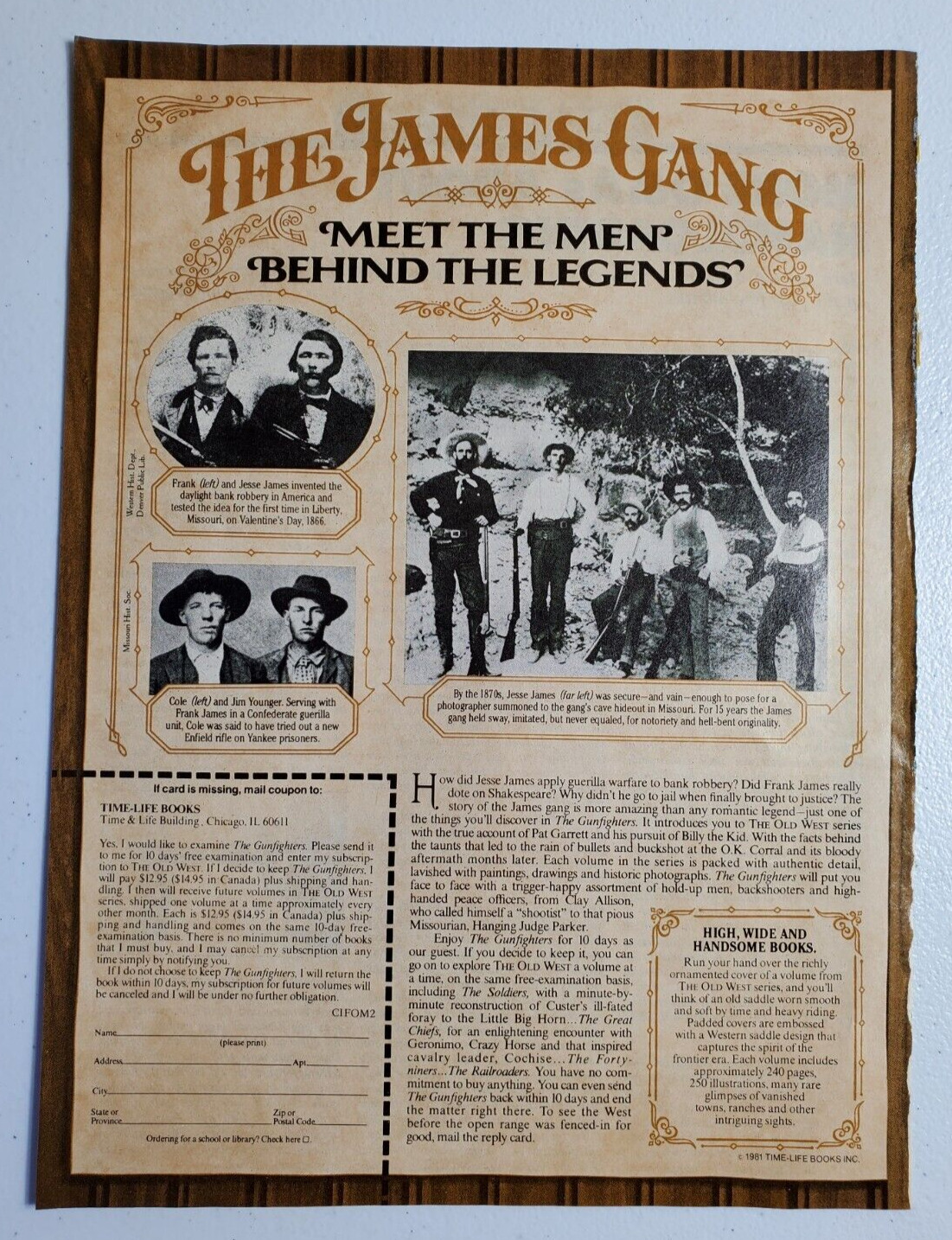 Vintage Time Life Books Meet The James Gang Order Form Ad