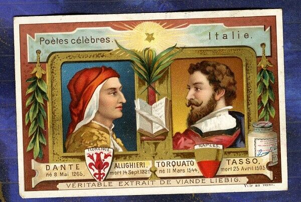 CHROMO LIEBIG S567 POET ITALY DANTE ALLIGHIERI TASSO 1898 Old trade card Italy