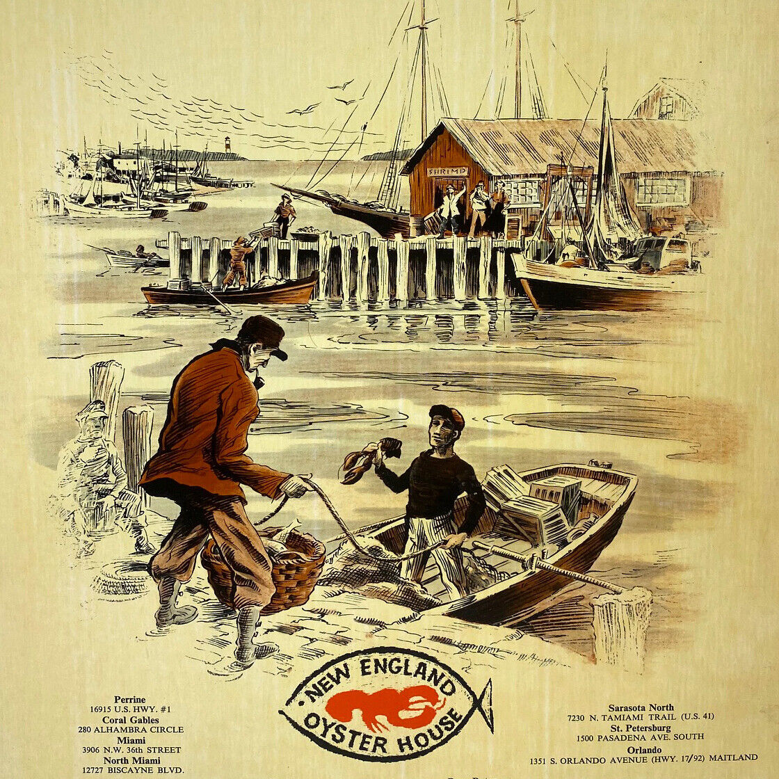Vintage 1968 Sea-Fare New England Oyster House Seafood Restaurant Menu Florida