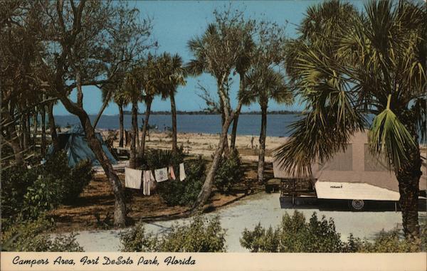 St. Petersburg,FL Campers Area,Fort Desoto Park,Florida Pinellas County Postcard