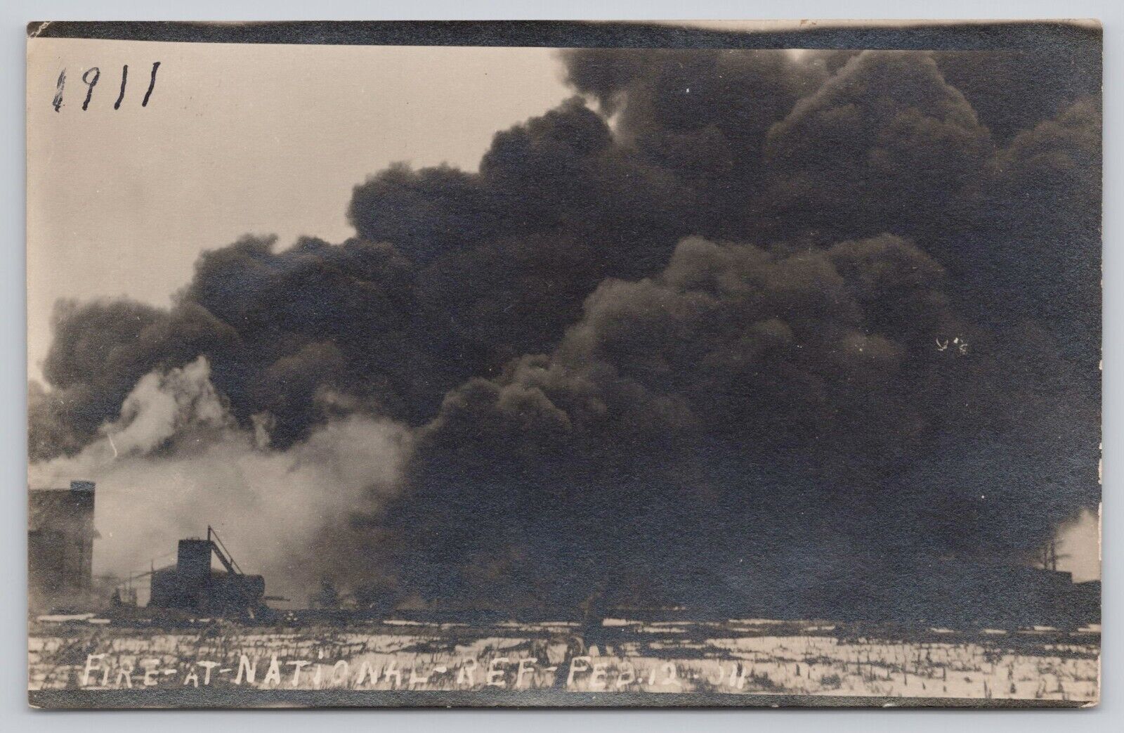 Findlay Ohio National Oil Refinery Fire on Feb 12, 1911 CYKO RPPC Postcard