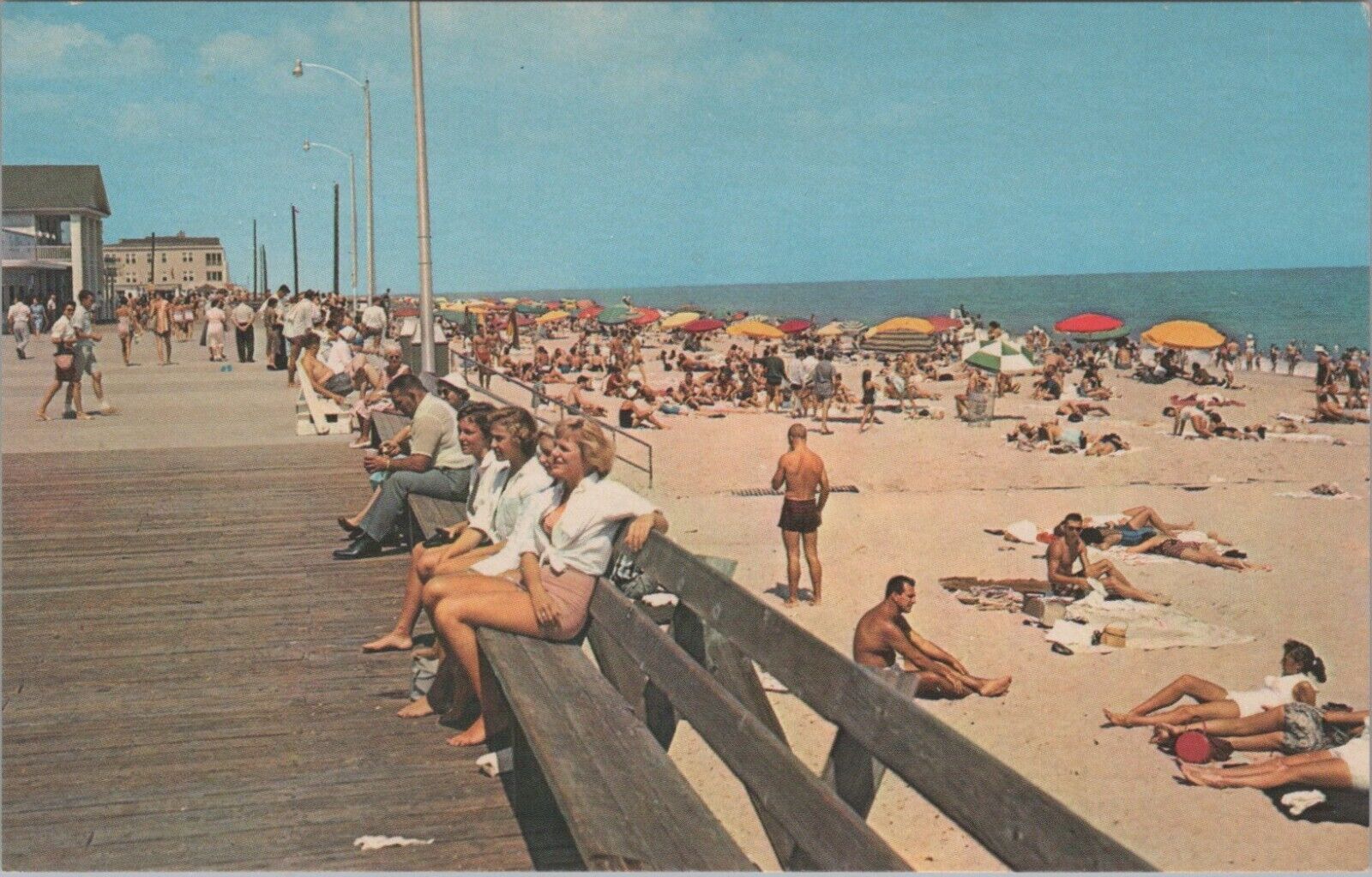 Rehoboth Beach Delaware Boardwalk Vintage Beach Sunbathers Postcard