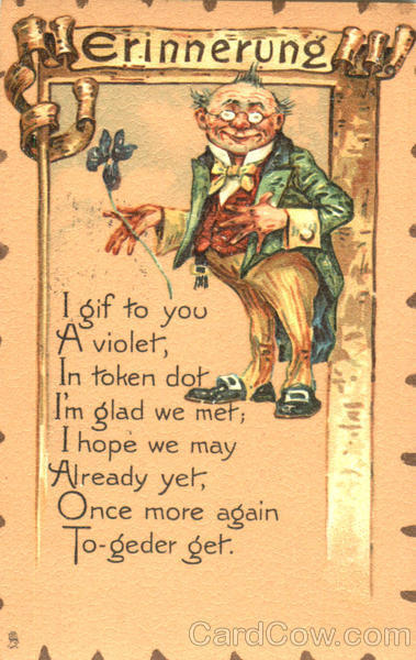 Valentine/Comic 1908 Erinnerung Tuck Antique Postcard 1C stamp Vintage Post Card
