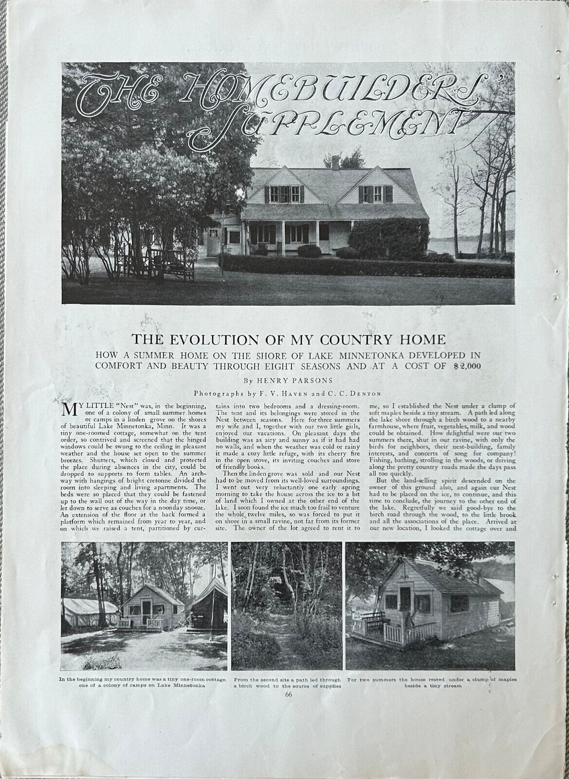 Henry Parson Summer Home 1908 Lake Minnetonka MN Cost $2,000